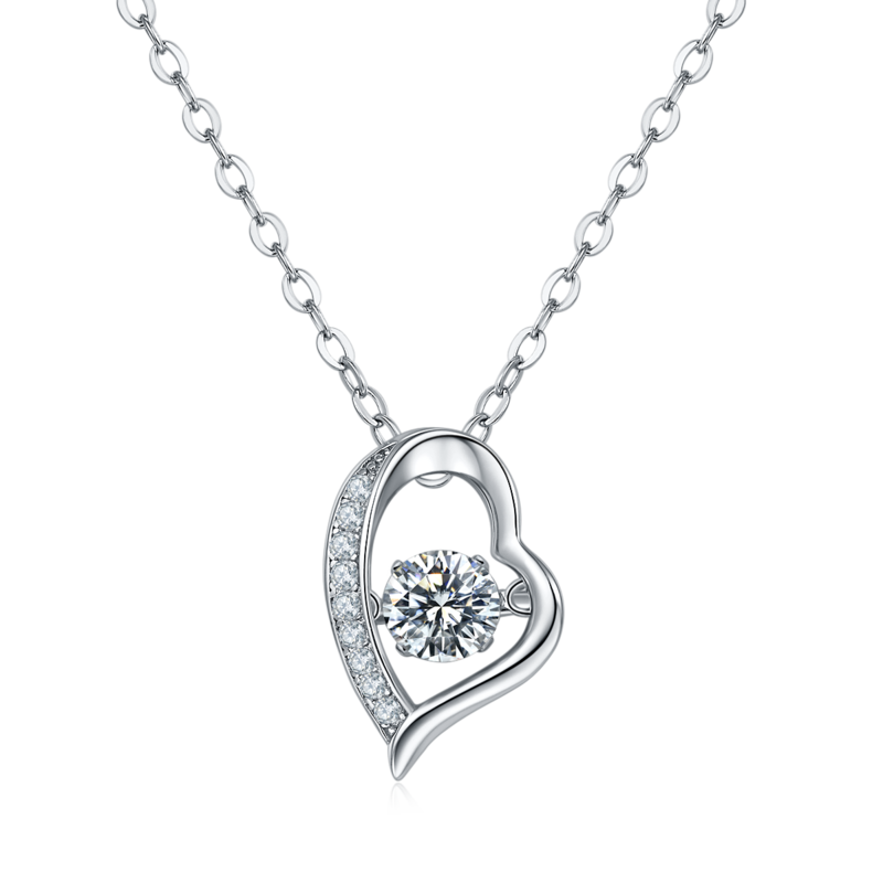 灵动爱恋S925银镀白金莫桑钻项链50分D级